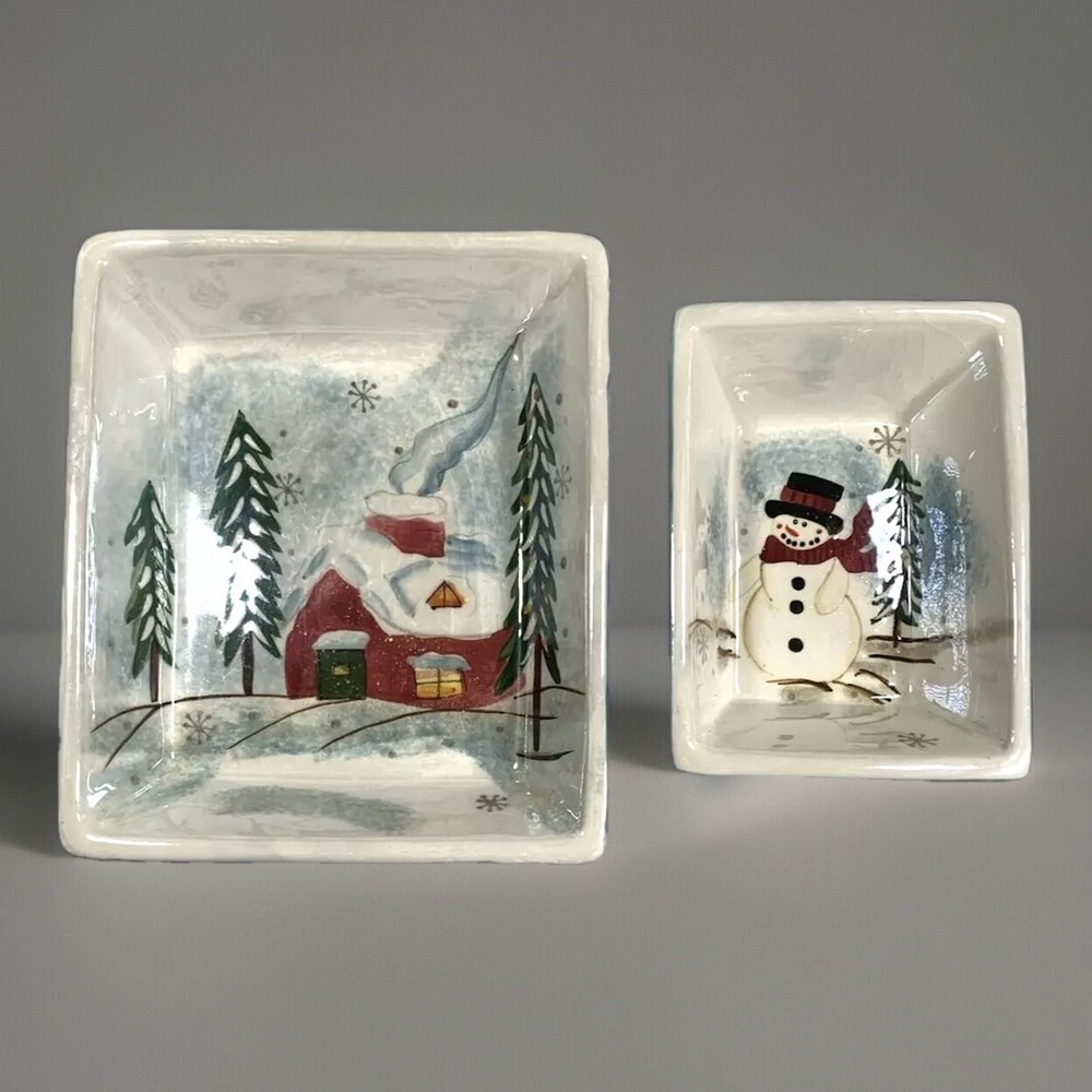 Royal Seasons Winter Scene Snowman House Ceramic Baking Tidbit Dish Set